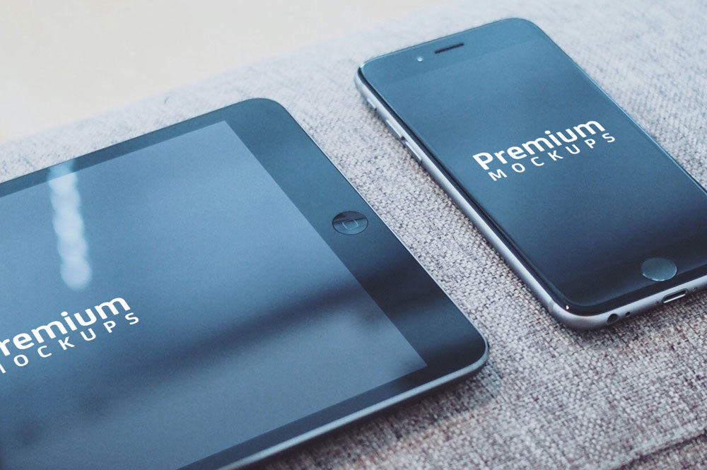 iPhone 6 and iPad Living Room Cozy Mockup