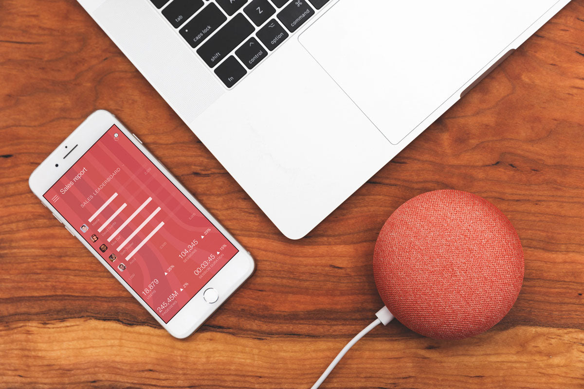 iPhone Mockup With Macbook On Wooden Desk