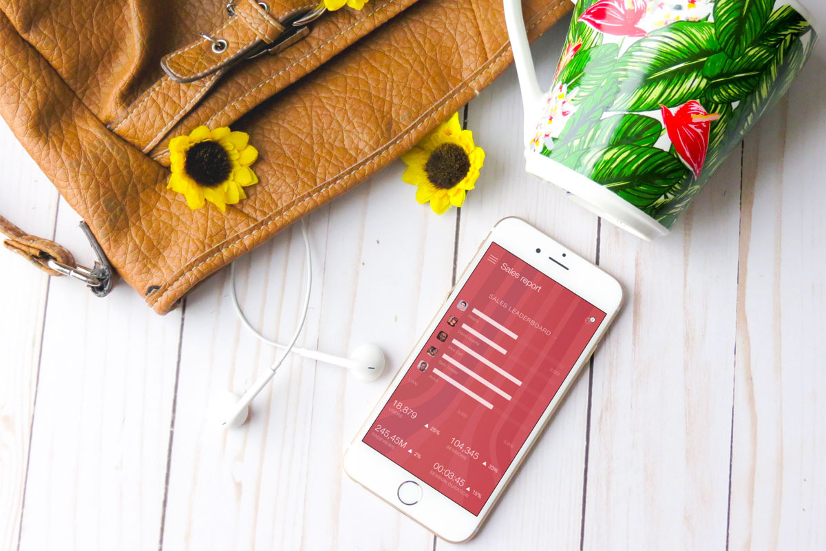 White iPhone 8 Mockup With Sunflowers