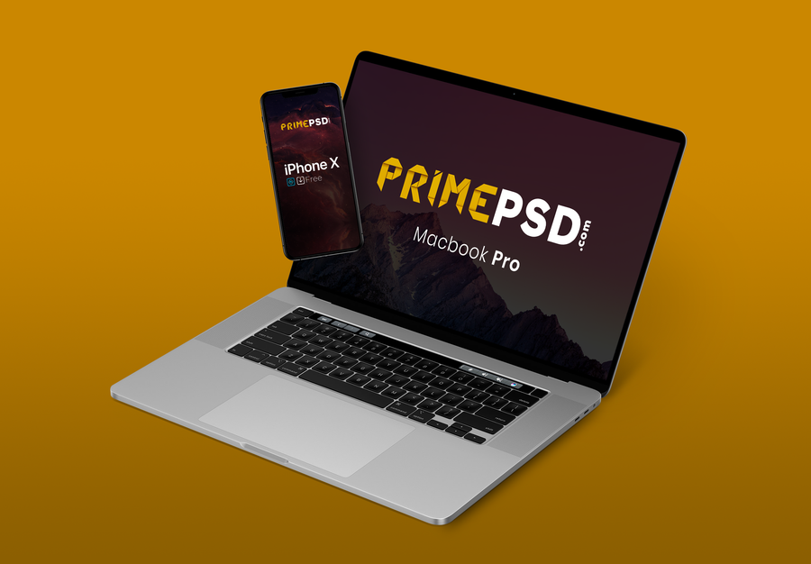 Iphone With Macbook Premium Mockup Psd