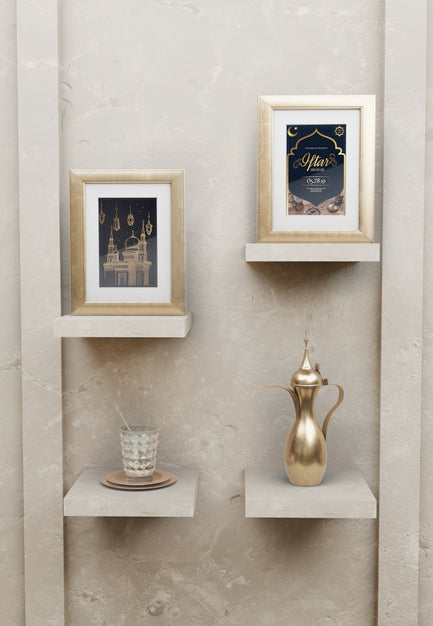 Islamic New Year Arrangement With Frames And Teapot Psd