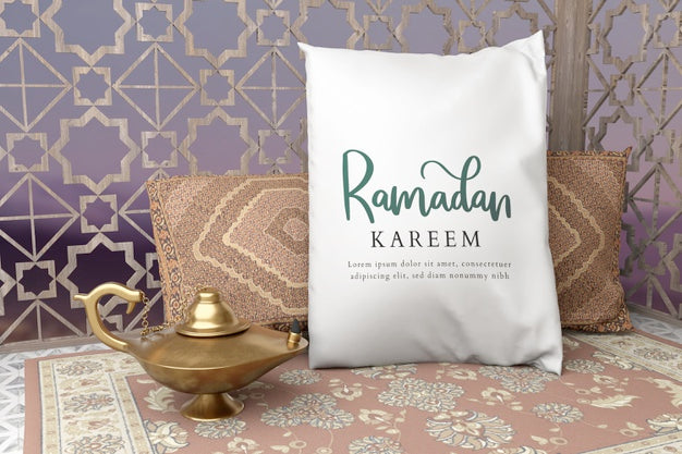 Islamic New Year Arrangement With Pillow And Golden Lamp Psd