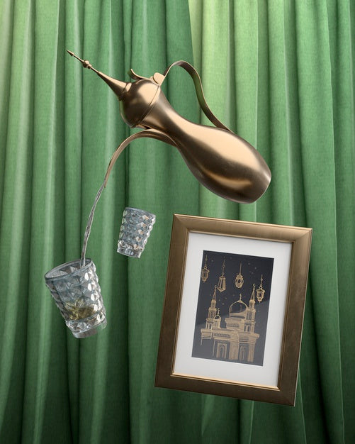 Islamic New Year Arrangement With Tea Poured In Glass Psd