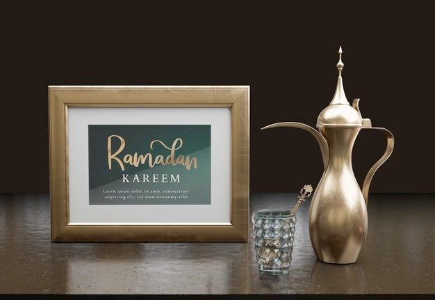 Islamic New Year Arrangement With Teapot And Frame Psd