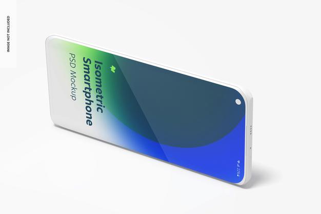 Isometric Clay Smartphone Psd Mockup, Landscape Left View Psd