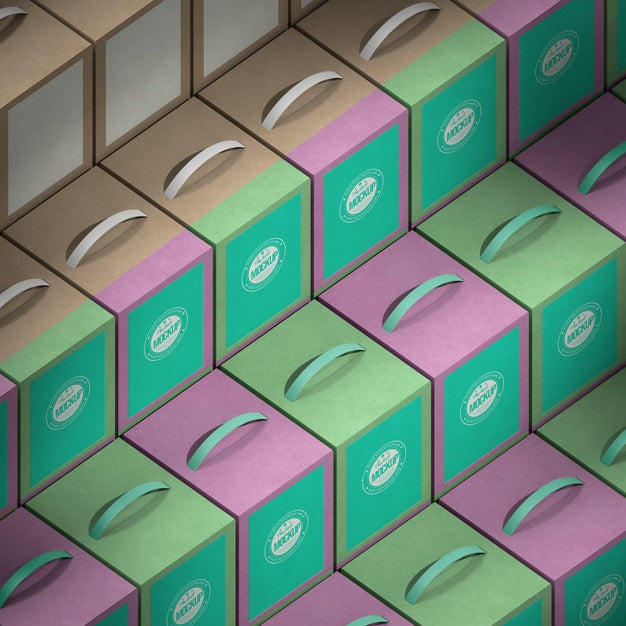Isometric Design Boxes Arrangement High Angle Psd