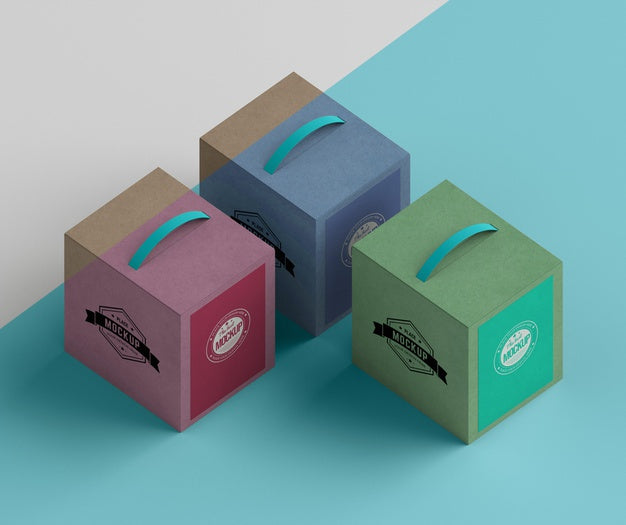 Isometric Design Cardboard Boxes High Angle Psd
