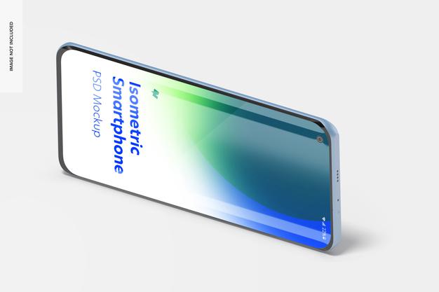 Isometric Smartphone Mockup, Landscape Left View Psd