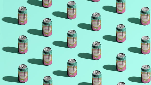 Isometric Soda Cans With Blue Background Psd