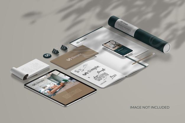 Isometric Stationery Branding - Mockup Scene Creator Psd