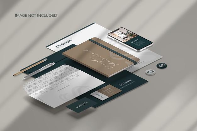 Isometric Stationery Branding - Mockup Scene Creator Psd