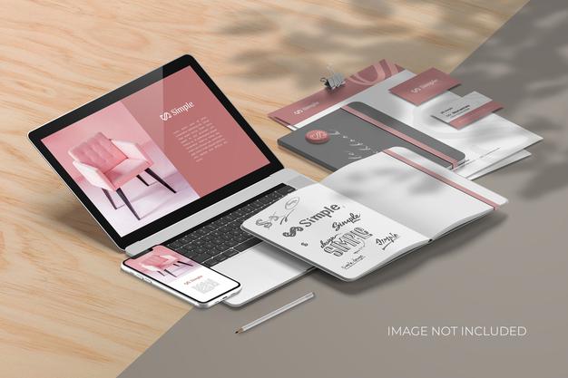 Isometric Stationery Branding - Mockup Scene Creator Psd