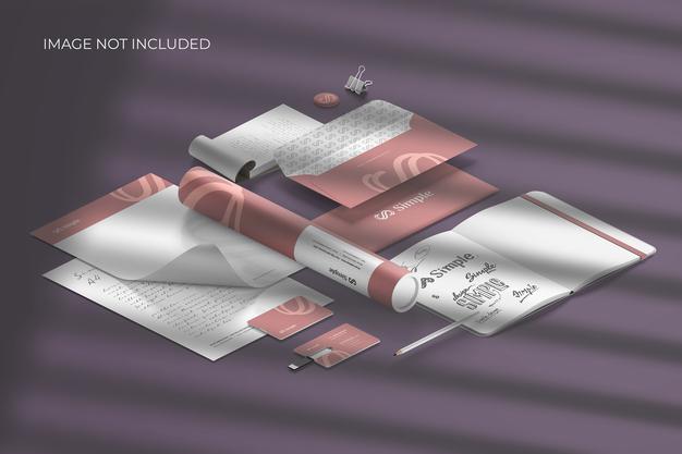 Isometric Stationery Branding - Mockup Scene Creator Psd