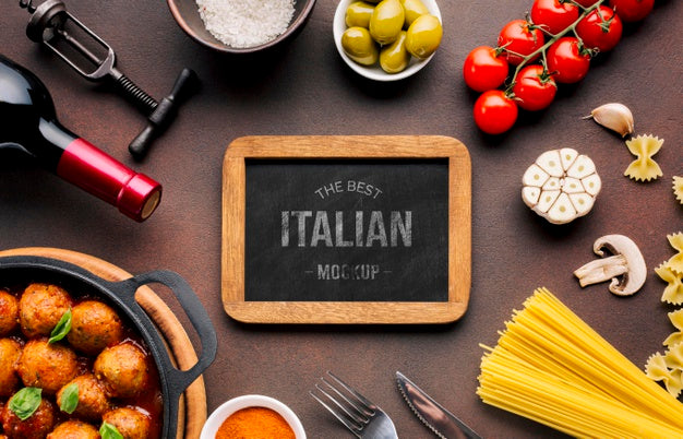 Italian Food Mock-Up Veggies And Pasta Psd