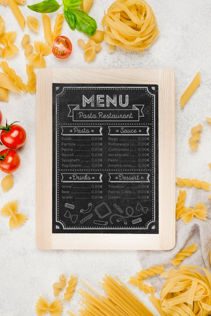 Italian Menu And Pasta Above View Psd