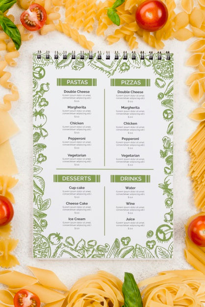 Italian Menu And Pasta Flat Lay Psd