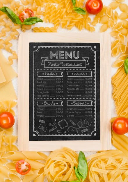 Italian Menu And Pasta Top View Psd