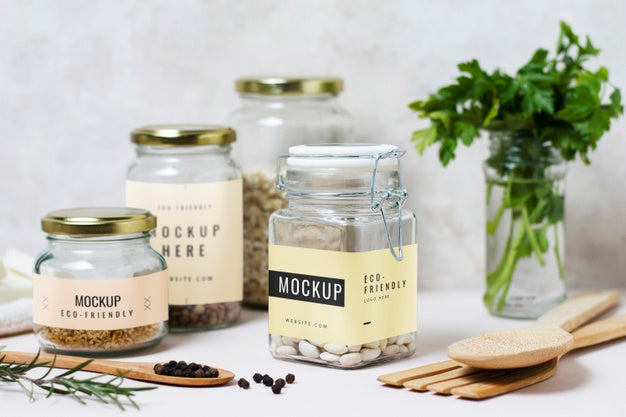 Jars With Kitchen Tool And Ingredients Psd