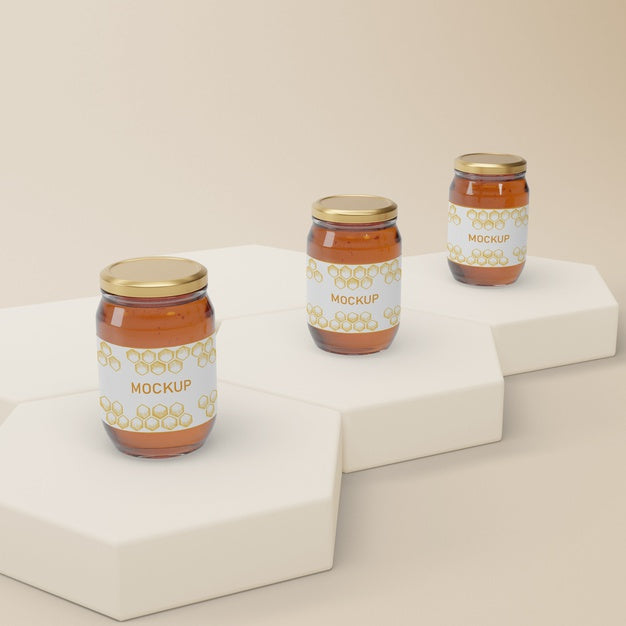 Jars With Natural Honey On Table Psd