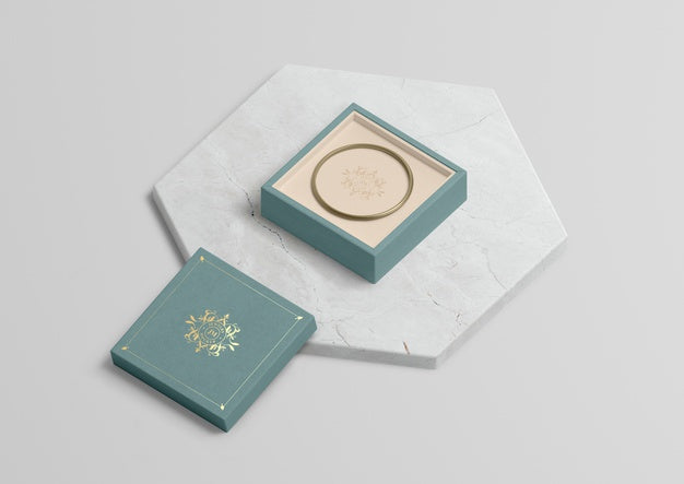 Jewelry Box With Golden Bracelet On Marble Psd