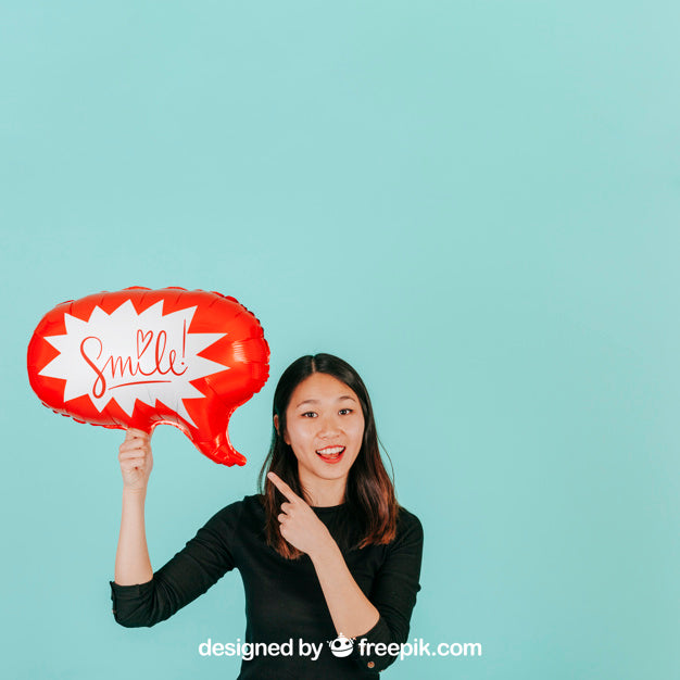 Joyful Woman With Speech Balloon Mockup Psd