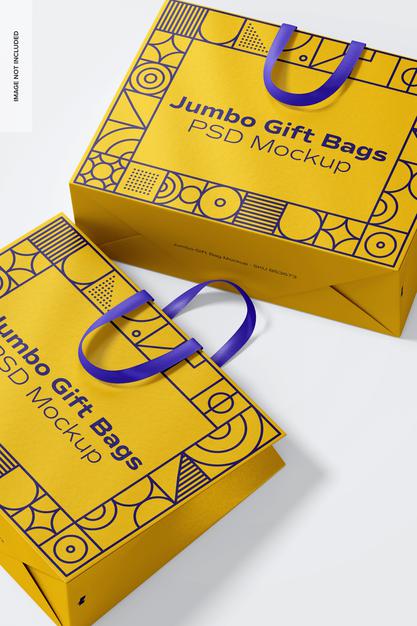 Jumbo Gift Bags With Ribbon Handle Mockup, Close Up Psd