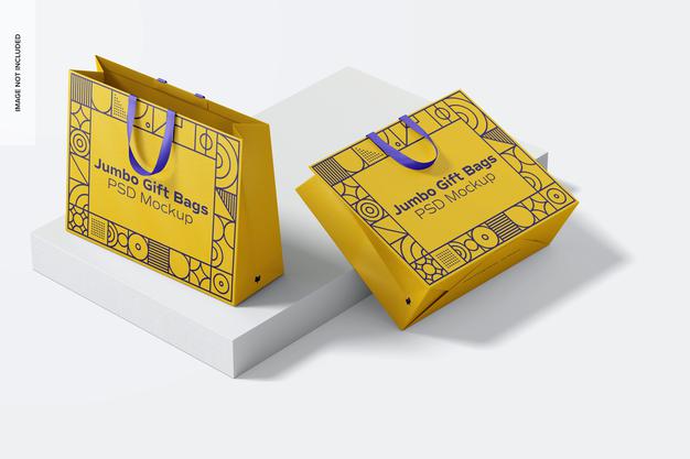 Jumbo Gift Bags With Ribbon Handle Mockup Psd