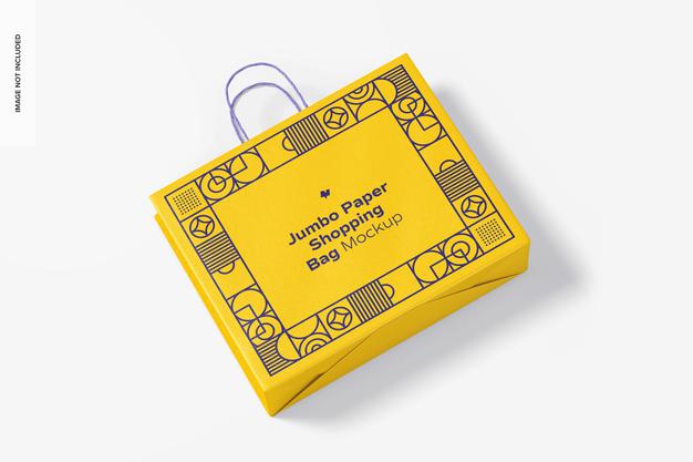 Jumbo Paper Shopping Bag Mockup, Top View Psd