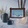 Kettle And Cup Beside Frame With Winter Theme Psd