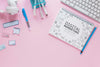 Keyboard And Notebook Mock-Up On Pink Background Psd