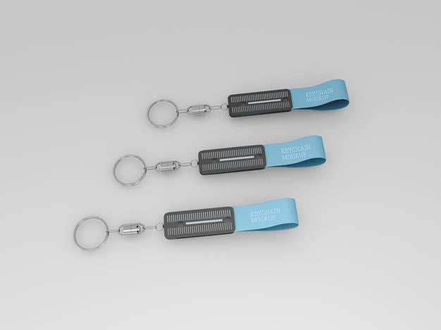 Keychains With Metallic Ring Mockup Psd