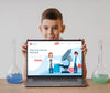 Kid In Science Class With Laptop Mock-Up Psd