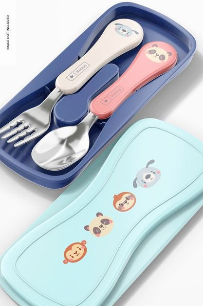 Kids Cutlery Travel Case Mockup, Close Up Psd