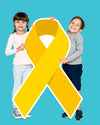 Kids Holding Gold Ribbons Supporting Childhood Cancer Awareness