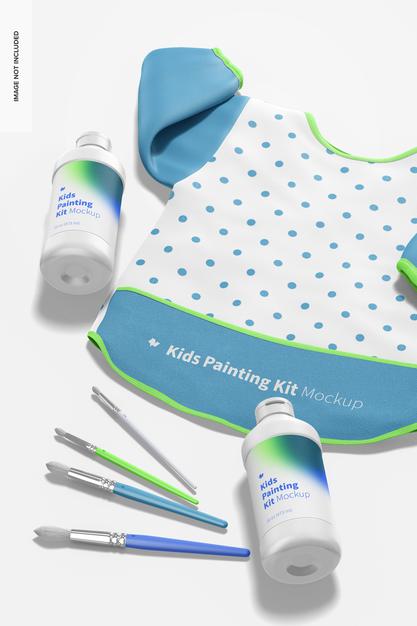 Kids Painting Kit Scene Mockup, Dropped Psd