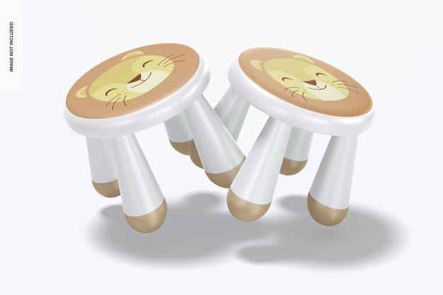 Kids Plastic Stool Mockup, Falling Psd