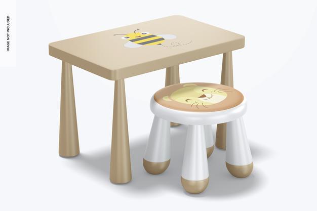 Kids Plastic Stool With Table Mockup Psd