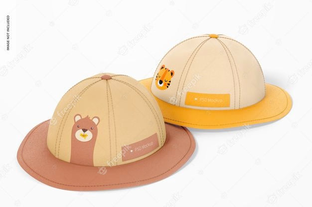 Kids Sun Hats Mockup, Perspective Psd