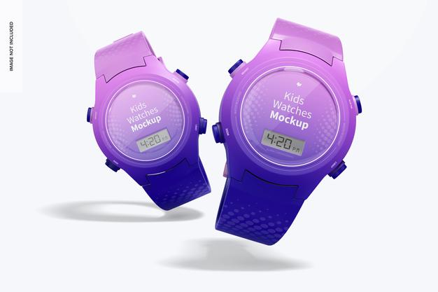 Kids Watches Mockup, Falling Psd