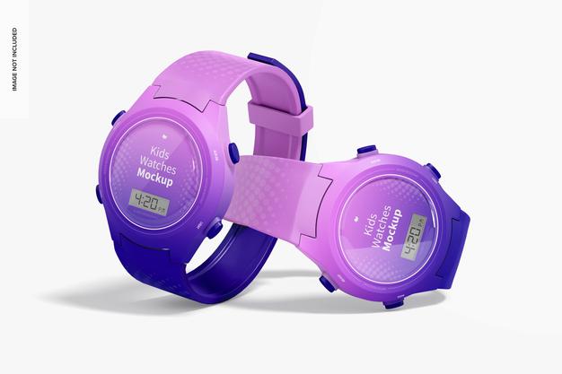 Kids Watches Mockup, Perspective Psd