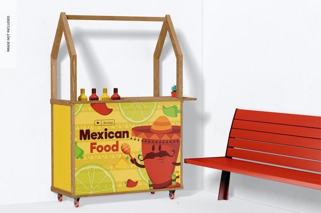Kiosk Wood Food Car With Bank Mockup Psd