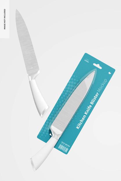 Kitchen Knife Blister Mockup, Falling Psd