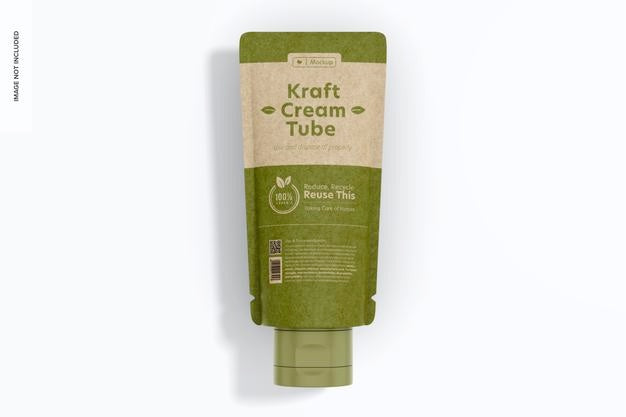 Kraft Cream Tube Mockup, Top View Psd