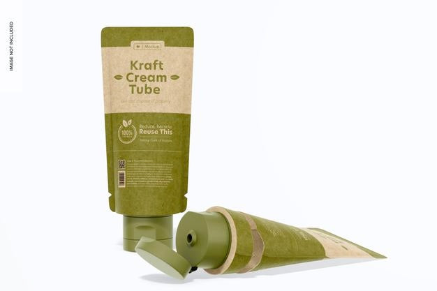 Kraft Cream Tubes Mockup, Standing And Dropped Psd