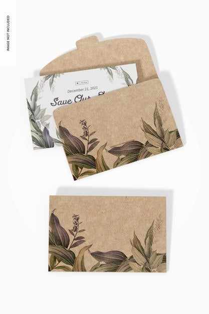 Kraft Invitation Envelope Mockup, Opened And Closed Psd