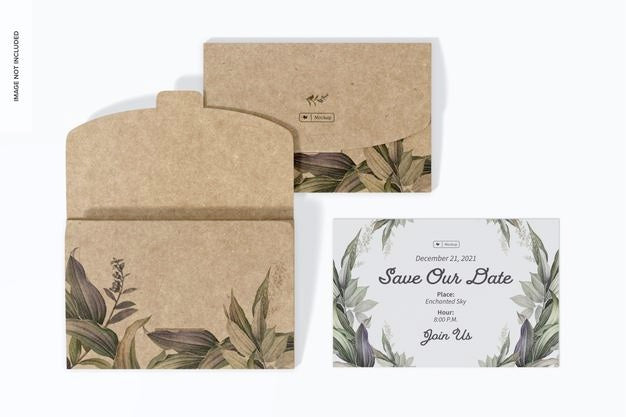 Kraft Invitation Envelope Mockup, Top View 02 Psd