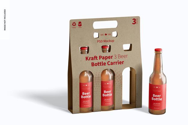 Kraft Paper 3 Beer Bottle Carrier Mockup Psd