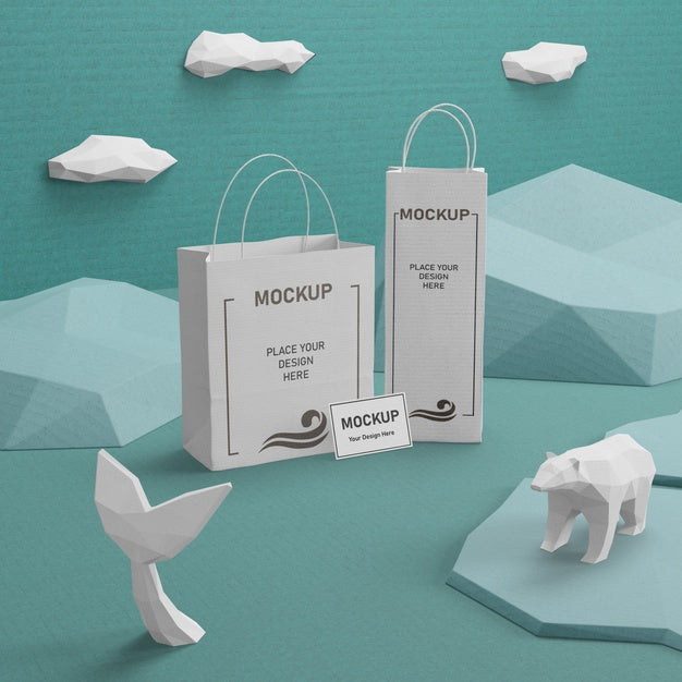 Kraft Paper Bags With Mock-Up For Ocean Day Psd