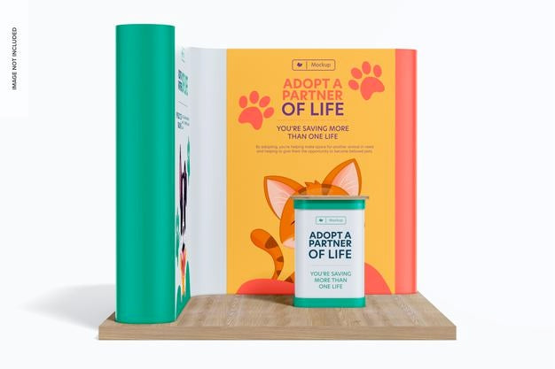 L Shaped Pop Up System Mockup, Front View Psd