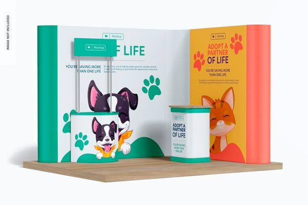 L Shaped Pop Up System With Stands Mockup Psd